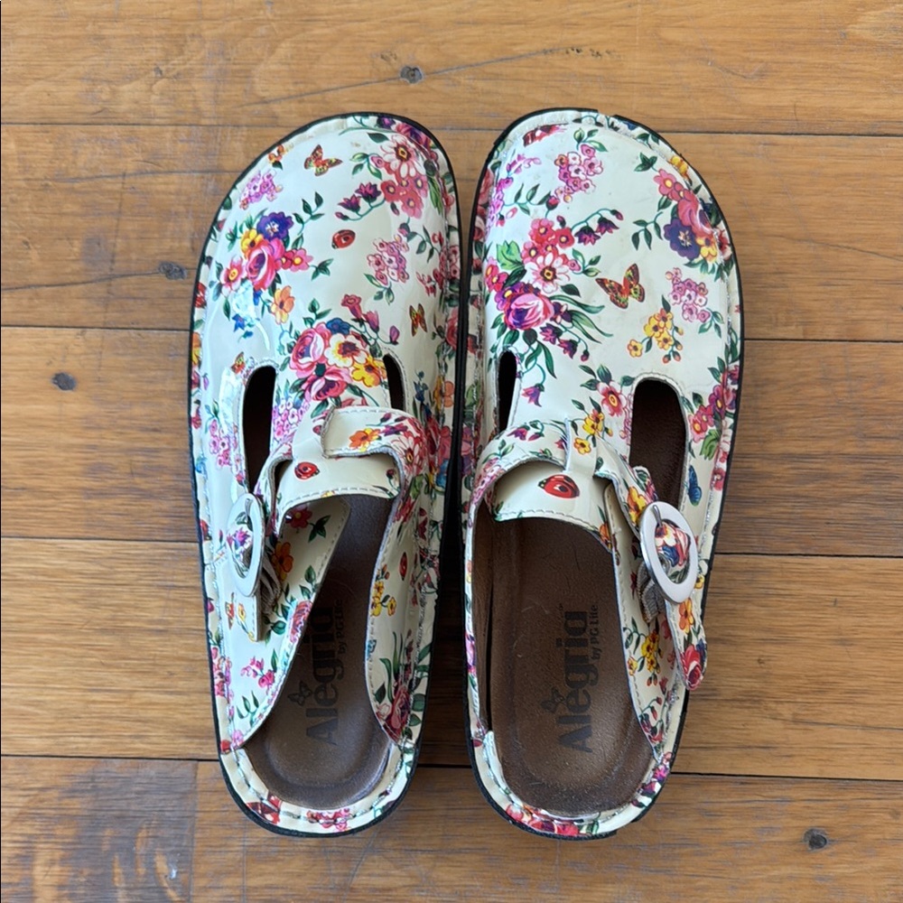 Alegria Cream Mules with Vibrant Floral Design